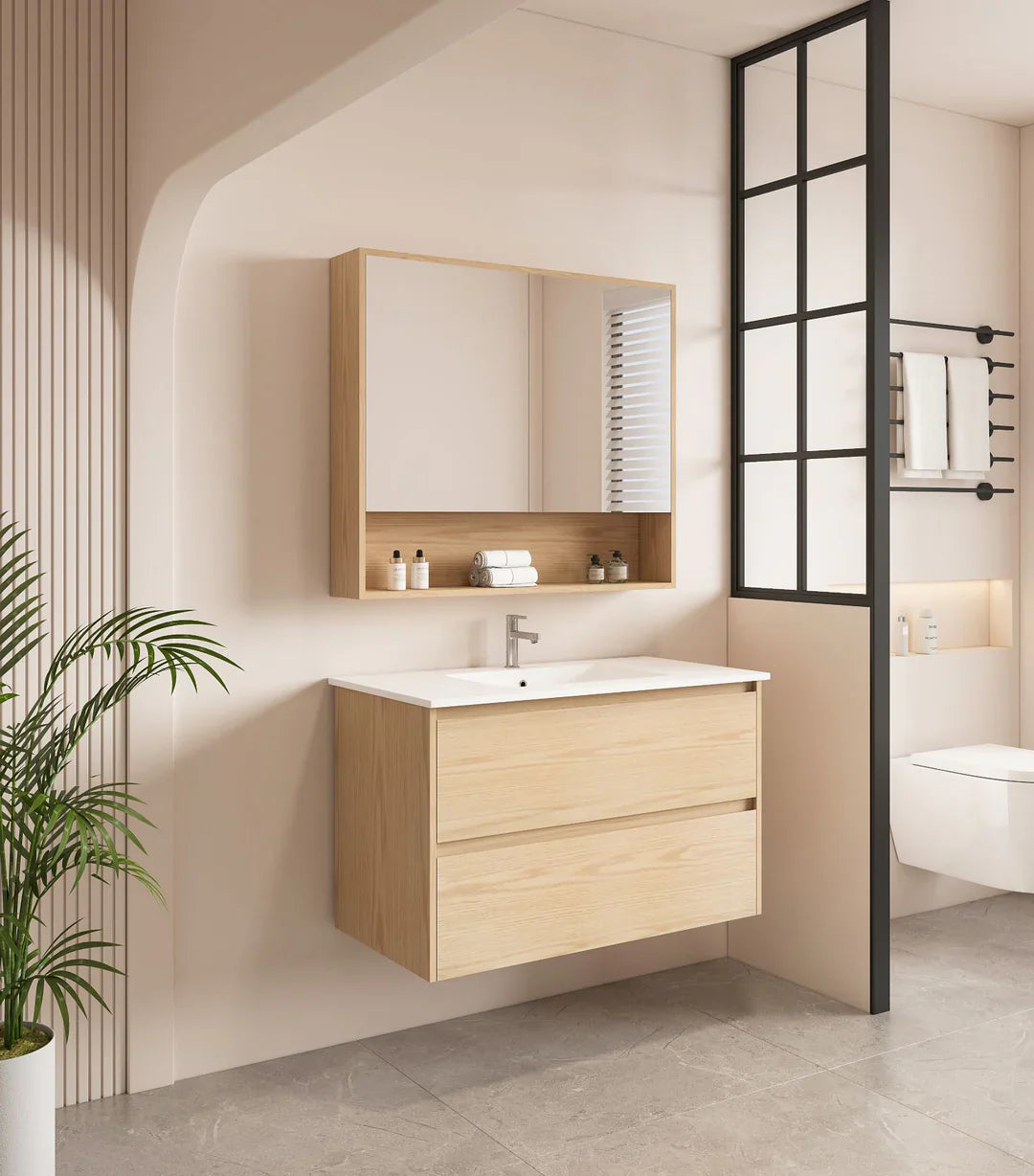 HERA 900mm Wall-Hung Vanity - Tas Oak - 900mm / Tas Oak Cabinet + Luna White Stone Top