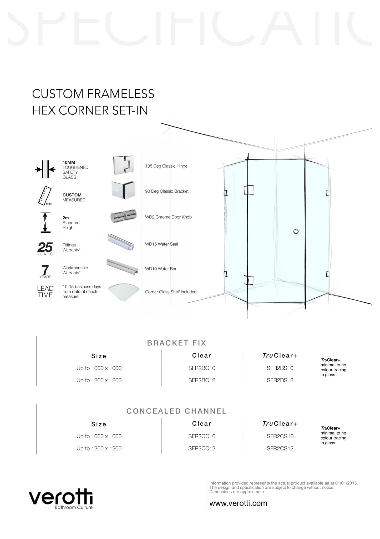 Custom Frameless Hex Corner Set-In - Up to 1200 x 1200 / Grey / Concealed Channel