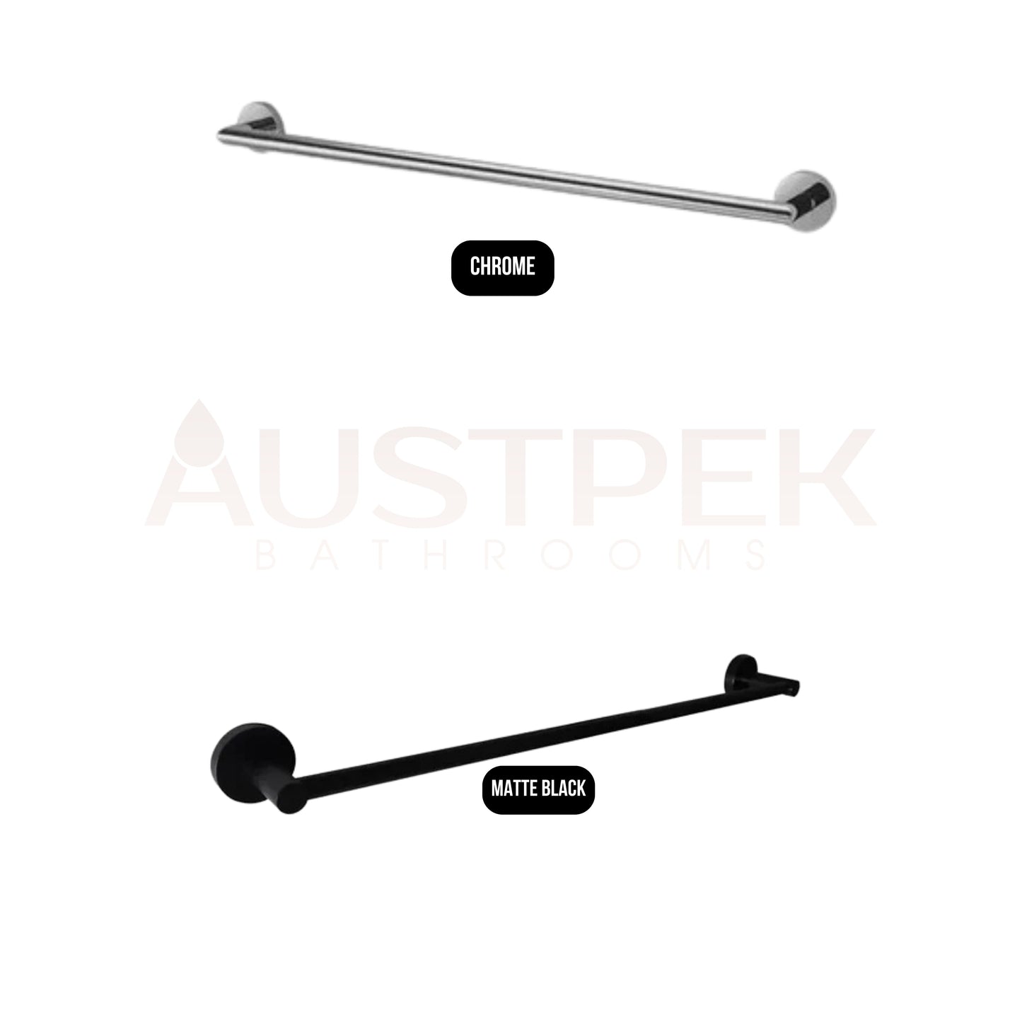 INSPIRE RONDO SINGLE NON-HEATED TOWEL RAIL MATTE BLACK 600MM AND 750MM