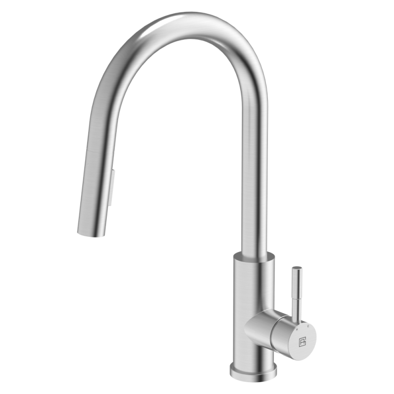 304 Gooseneck Pull Out Dual Spray Function Brushed Steel Kitchen Mixer