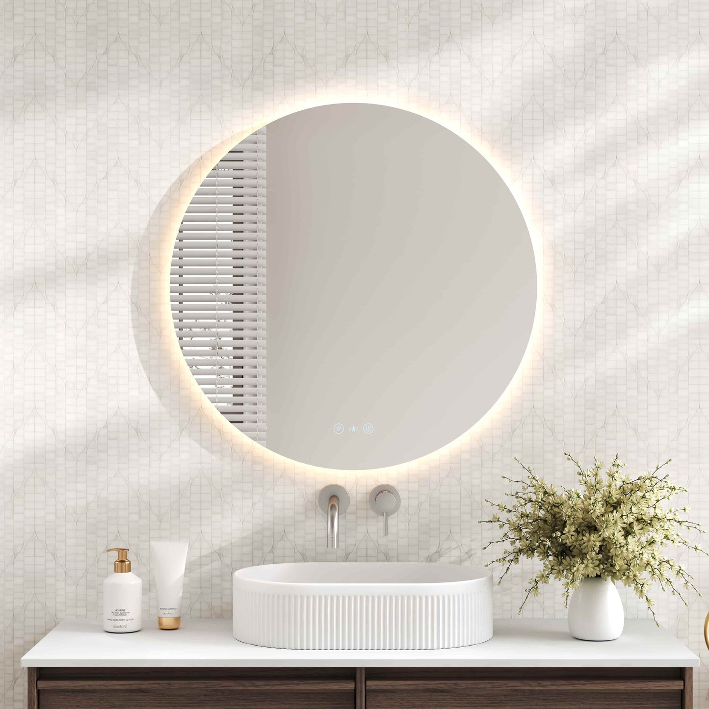 Luna LED Round Mirror 750mm - with Adjustable LED Lighting - 750mm