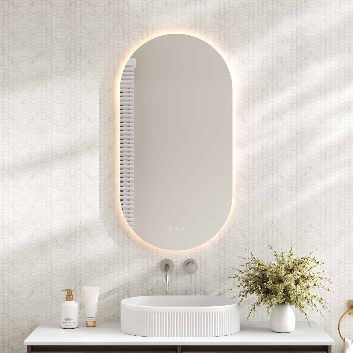 Luna LED Oval Mirror 500 x 900mm - with Adjustable LED Lighting - 500 x 900m