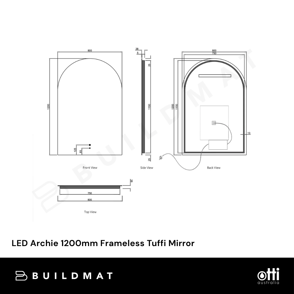 Otti LED Archie 1200mm Frameless Tuffi Mirror