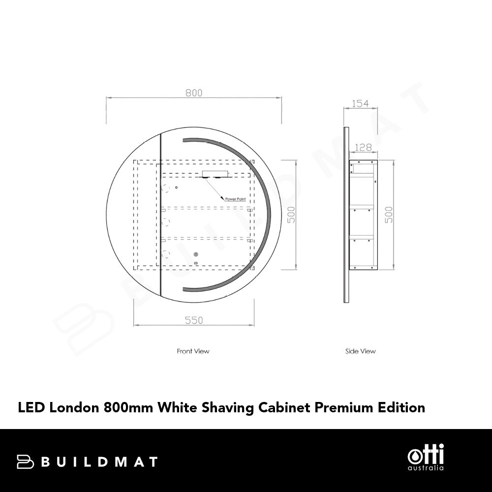 Otti LED London 800mm White Shaving Cabinet Premium Edition