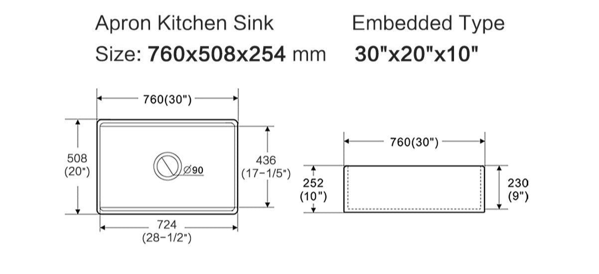 Orta Fine Fireclay Farmhouse Sink With Work Station 760mm x 508mm x 254mm