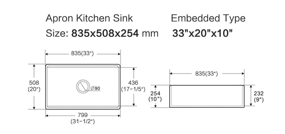 Orta Fireclay Buttler Workstation Sink 835mm x 508mm x 254mm - Double