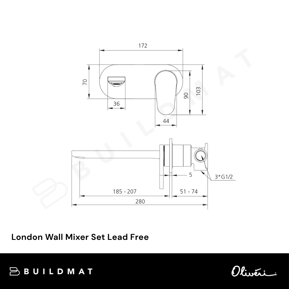 Oliveri London Wall Mixer Set Chrome Lead Free