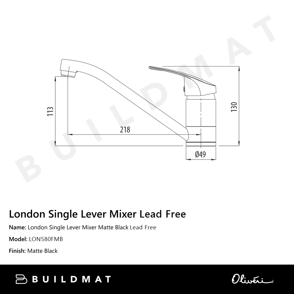Oliveri London Single Lever Mixer Lead Free Matte Black