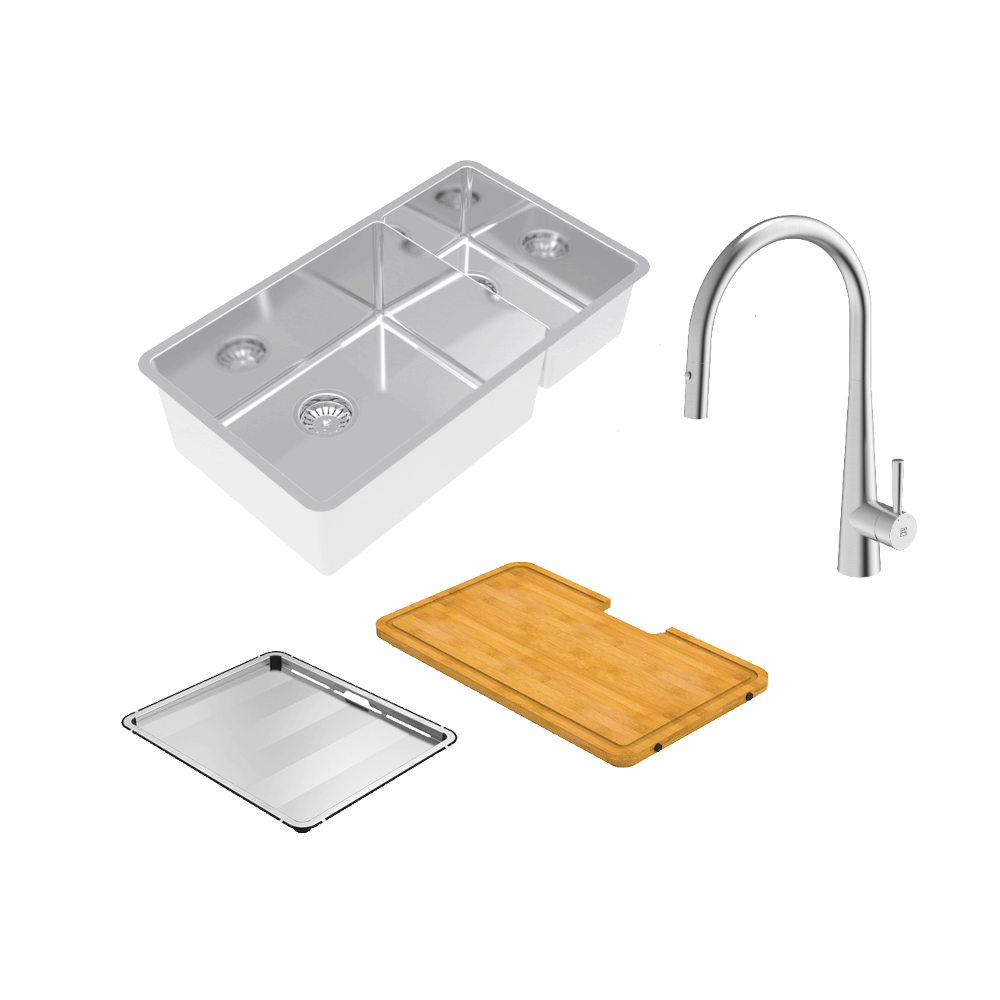 Lucia Bowl & Three Quarter With KTA014-BR Kitchen Mixer, Drain Tray & Cutting Board