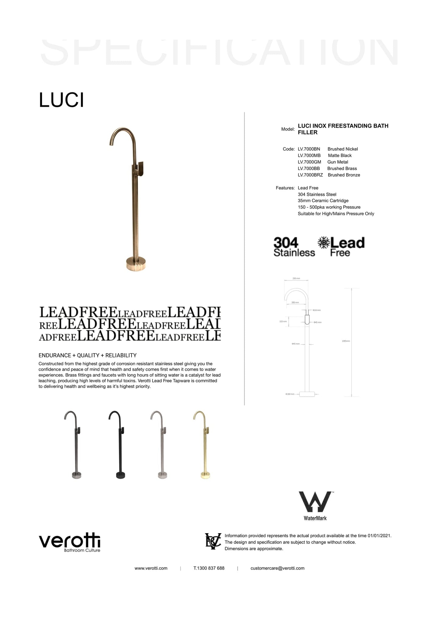 Luci Inox Freestanding Bath Filler