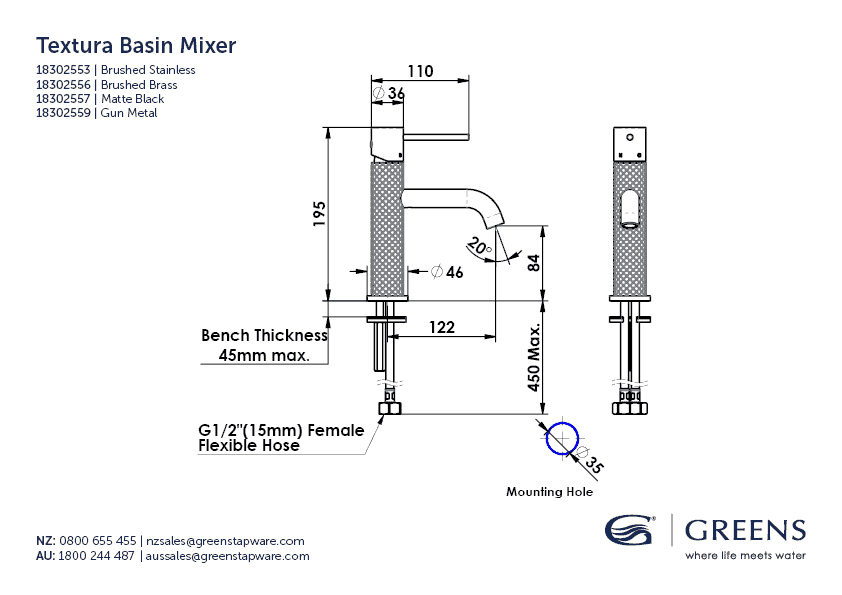 Textura Basin Mixer - Reno Spares