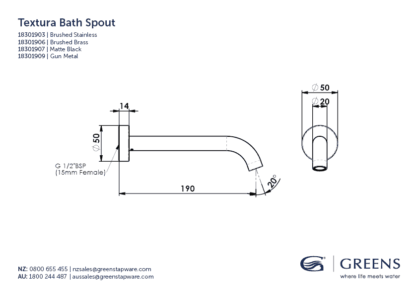 Textura Bath Spout - Reno Spares
