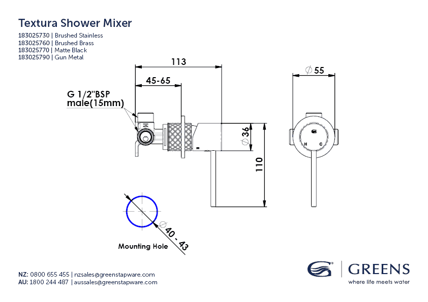Textura Shower Mixer - Reno Spares