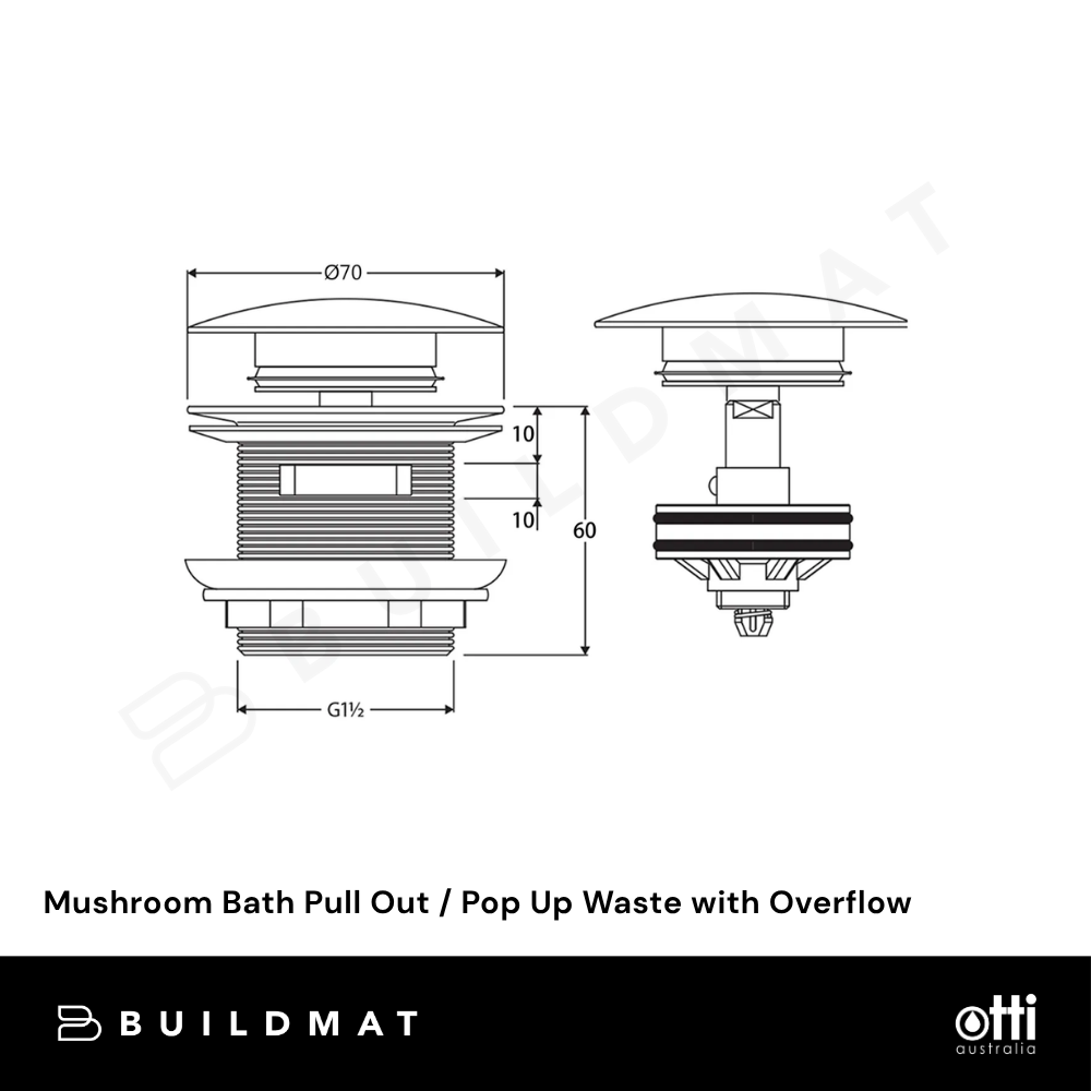 Otti Mushroom Bath Pull Out / Pop Up Waste with Overflow Matte White