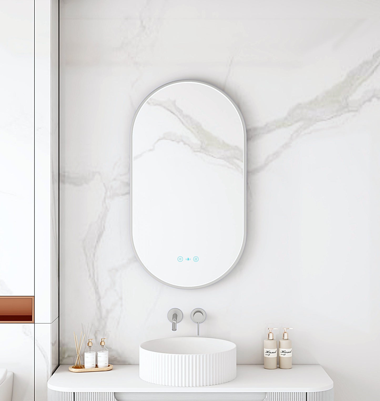 Maia 500×900mm LED Oval Mirror – Brushed Nickel Frame - 500×900mm / Brushed Nickel