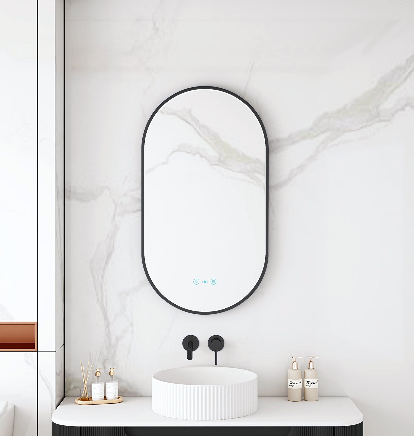 Maia 500×900mm LED Oval Mirror – Matt Black Frame - 500×900mm / Matt Black