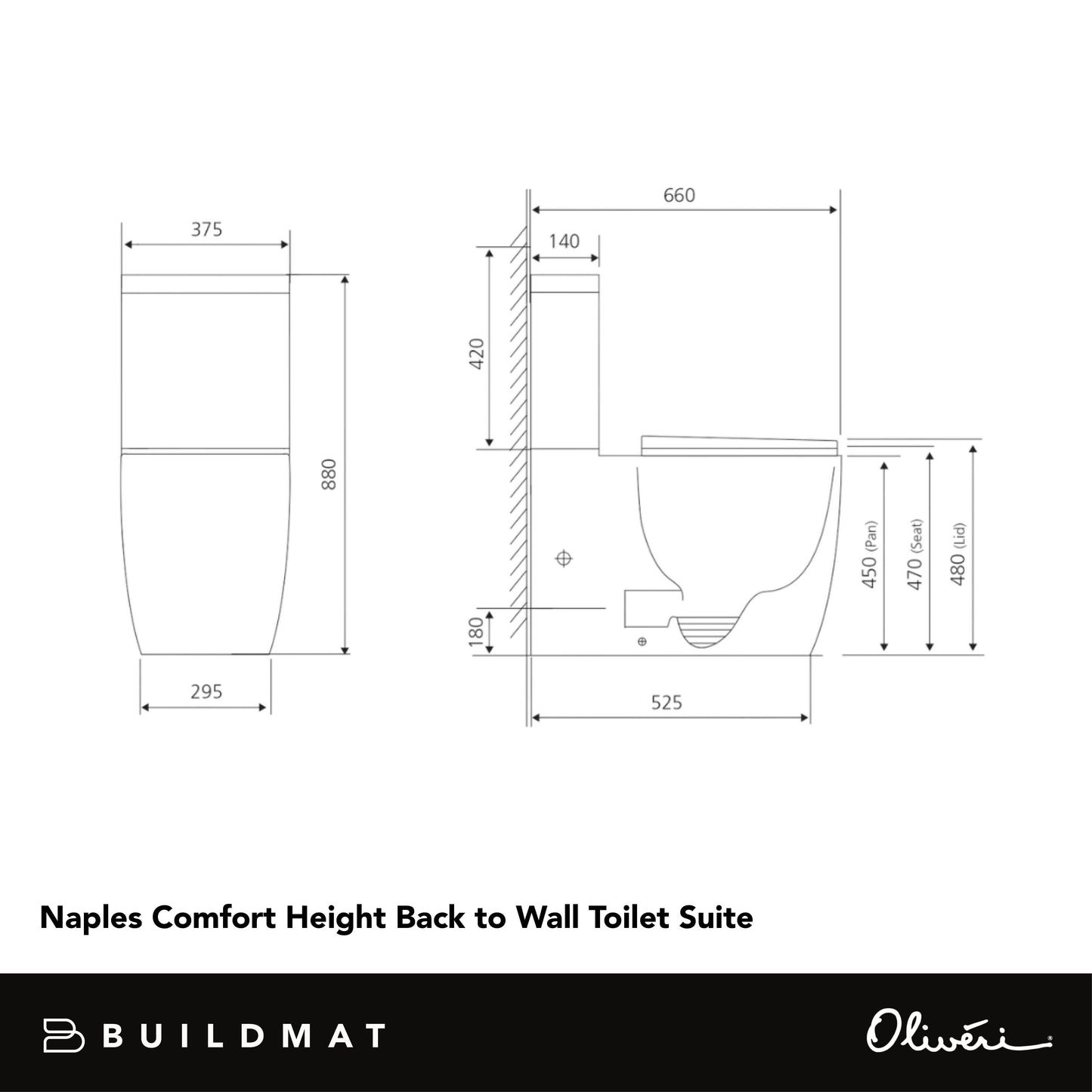 Oliveri Naples Comfort Height Back To Wall Toilet Suite White
