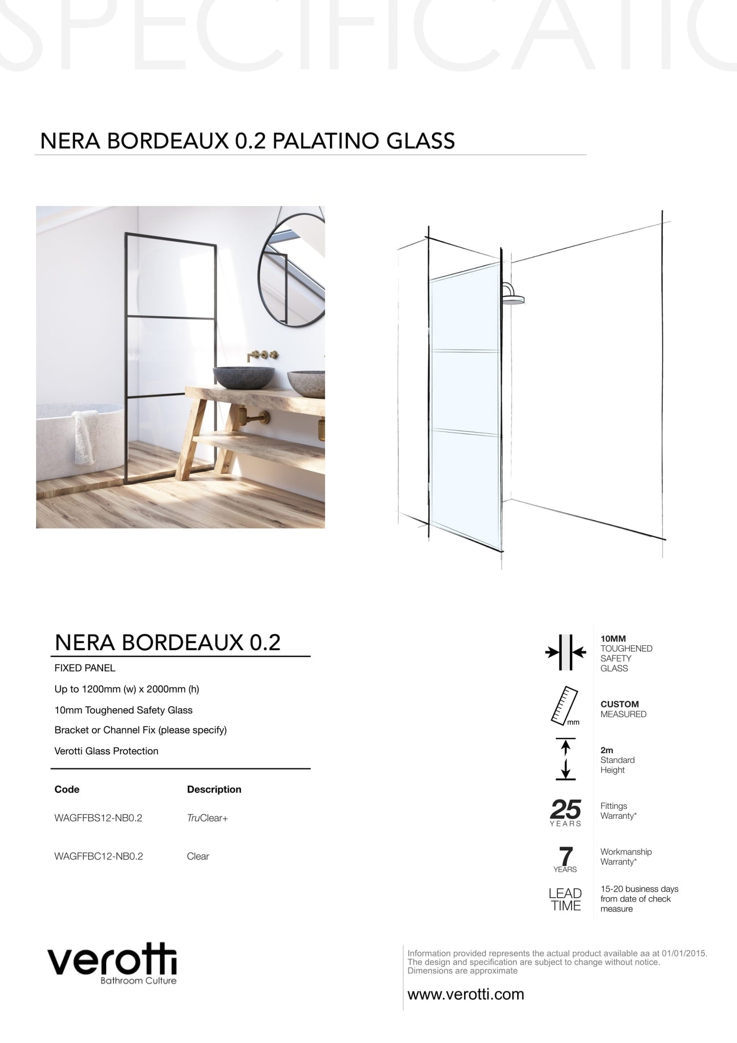 NERA BORDEAUX 0.2 - Up to 1200 x 2000 / TruClear+ with Black Pattern / Wall Bracket Chrome