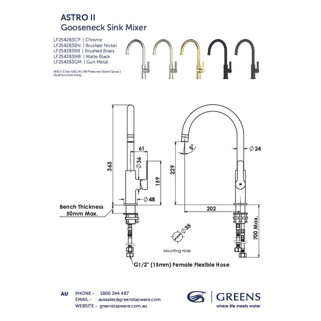 Greens Astro Ii Gooseneck Sink Mixer Pvd