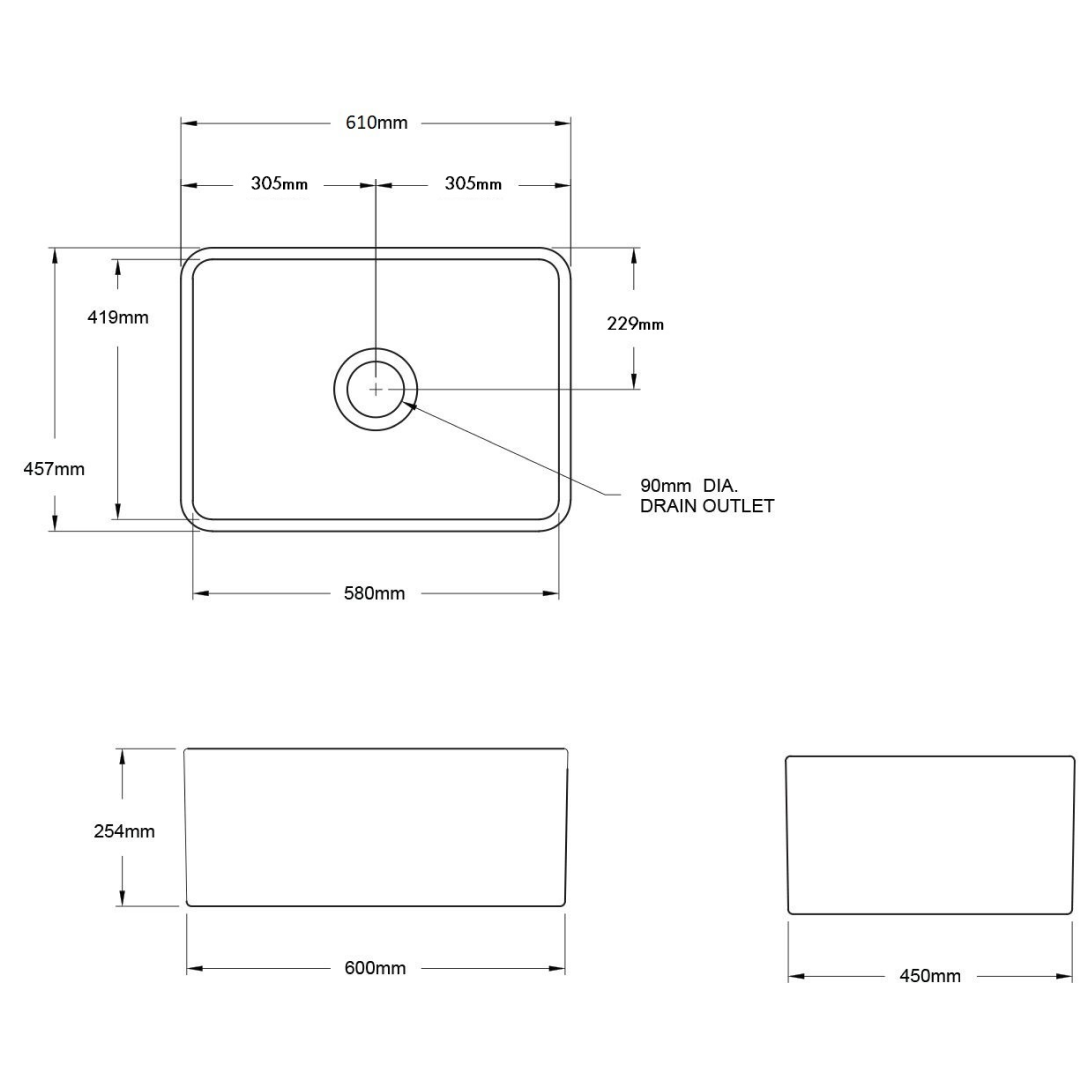Turner Hastings Novi 60 x 46 Fireclay Butler Sink Includes Overflow