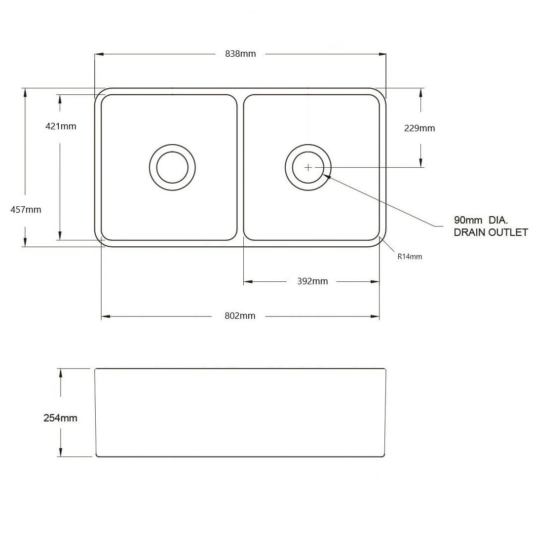 Turner Hastings Novi 84 x 46 Fireclay Double Bowl Butler Sink