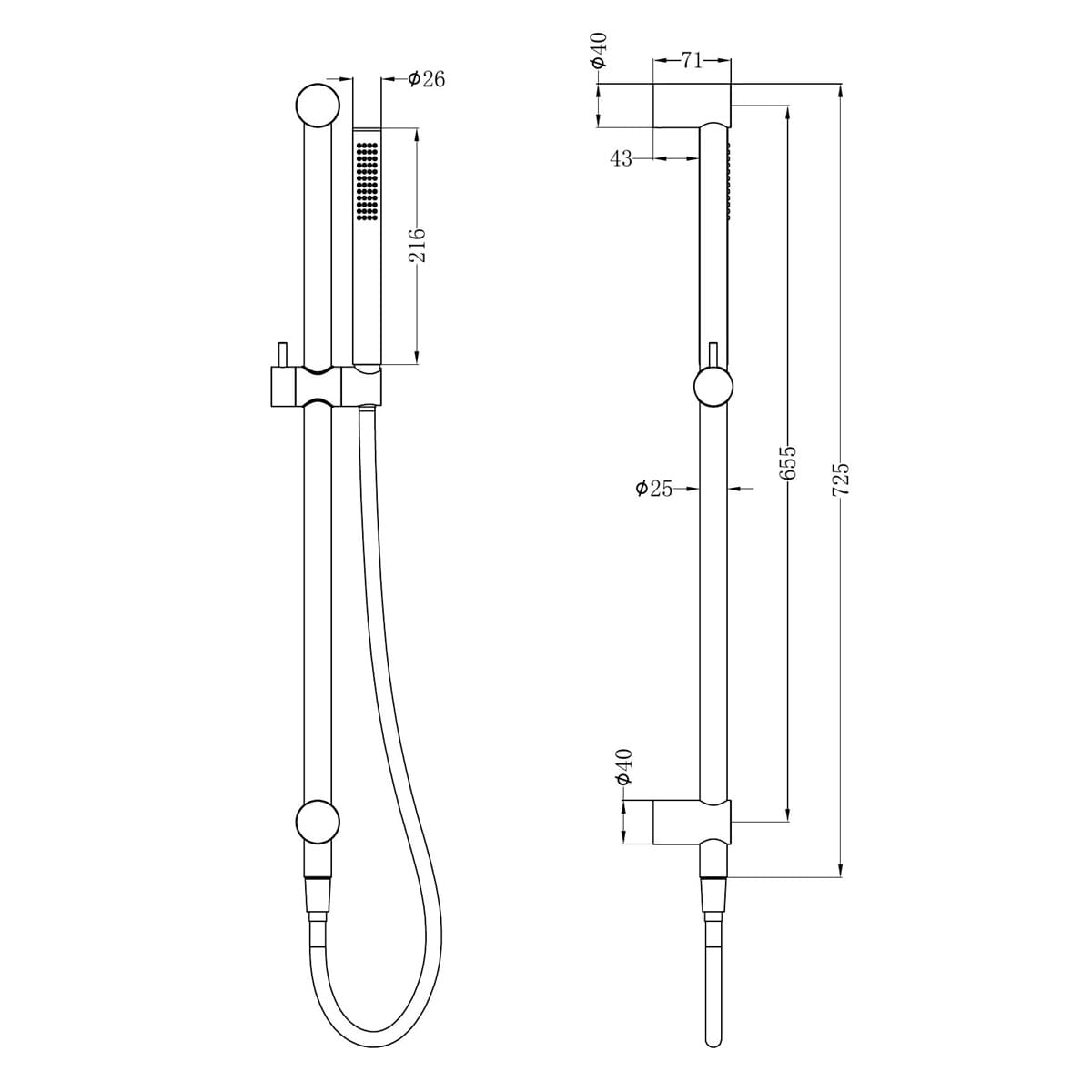 Zen SS 316L Shower Rail - Reno Spares