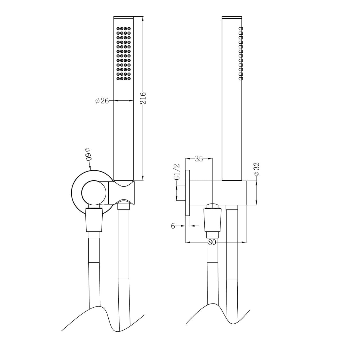 Zen SS 316L Shower On Bracket With Outdoor Shower Hose - Reno Spares