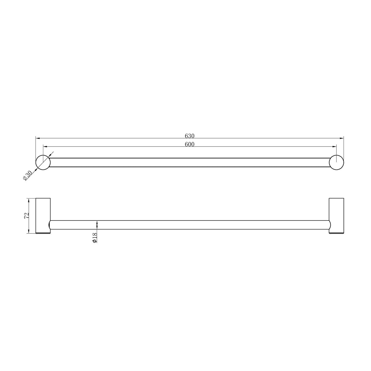 Zen SS 316L Single Towel Rail 600MM - Reno Spares