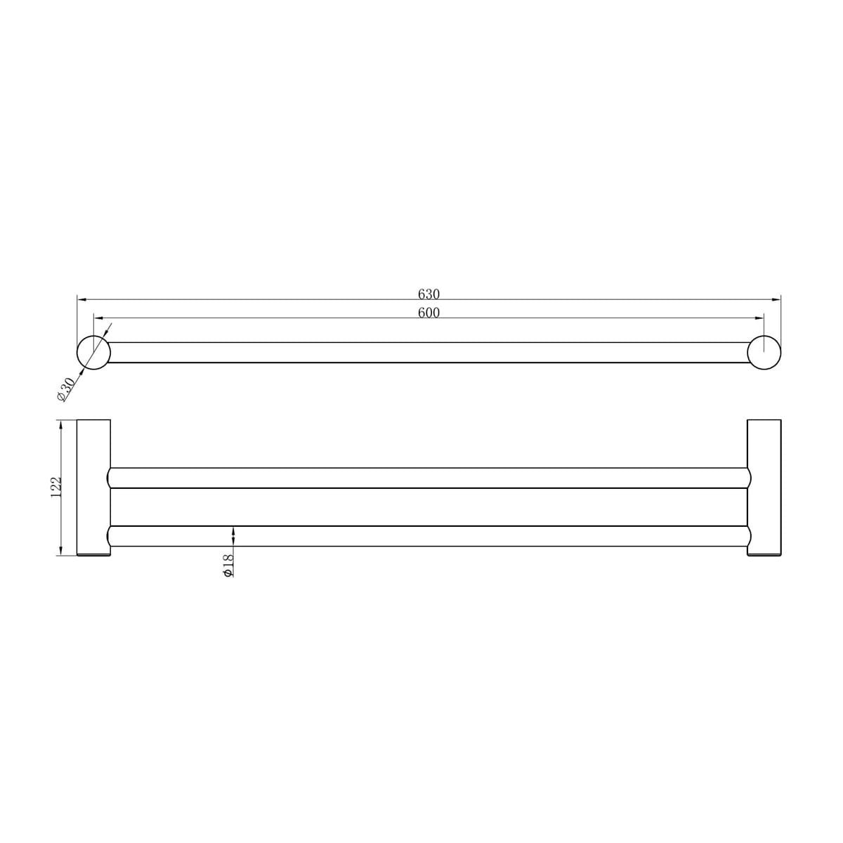 Zen SS 316L Double Towel Rail 600MM - Reno Spares
