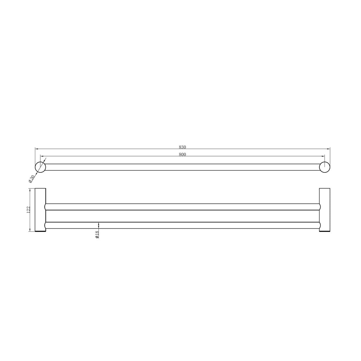 Zen SS 316L Double Towel Rail 800MM - Reno Spares