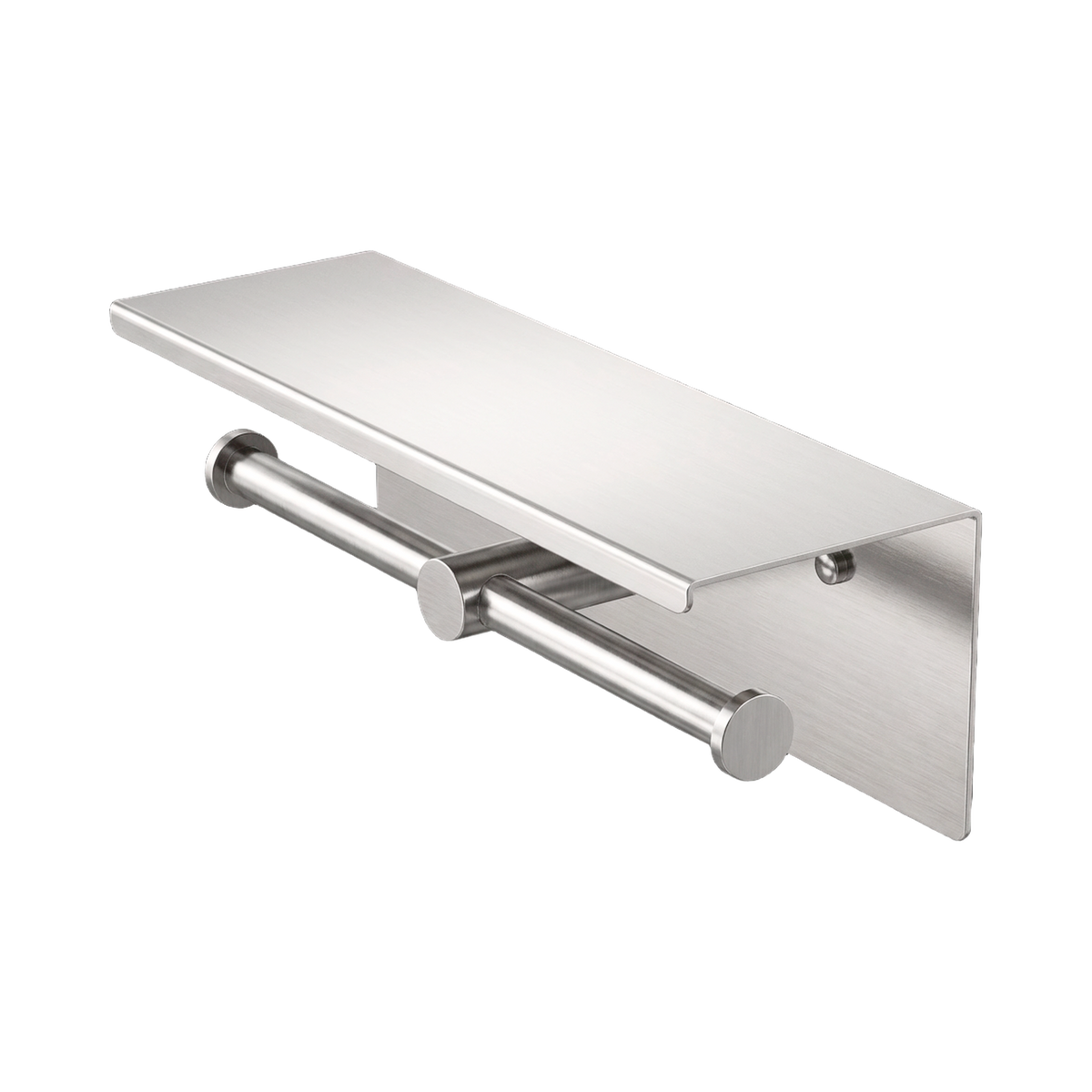 Mecca Double Toilet Roll Holder With Shelf Brushed Nickel