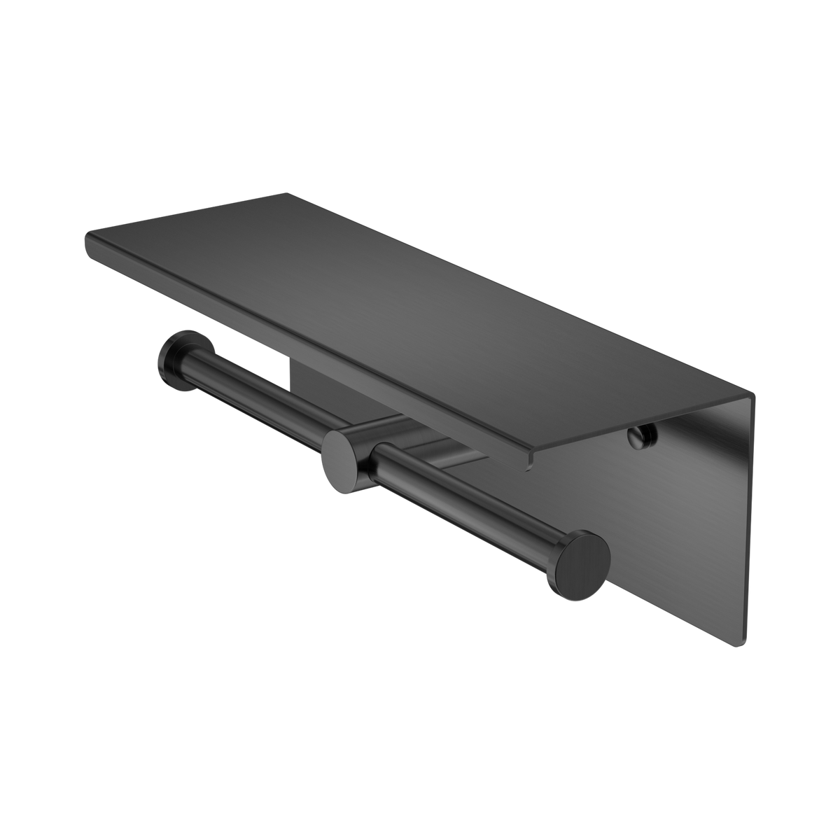 Mecca Double Toilet Roll Holder With Shelf Gun Metal
