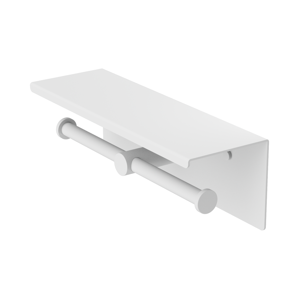 Mecca Double Toilet Roll Holder With Shelf Matte White