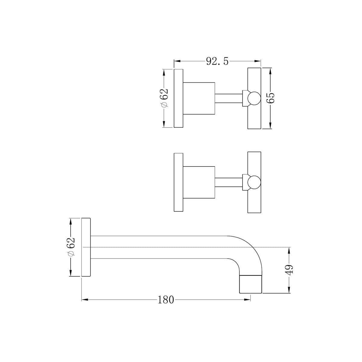 X Plus Wall Basin Set 180MM - Reno Spares