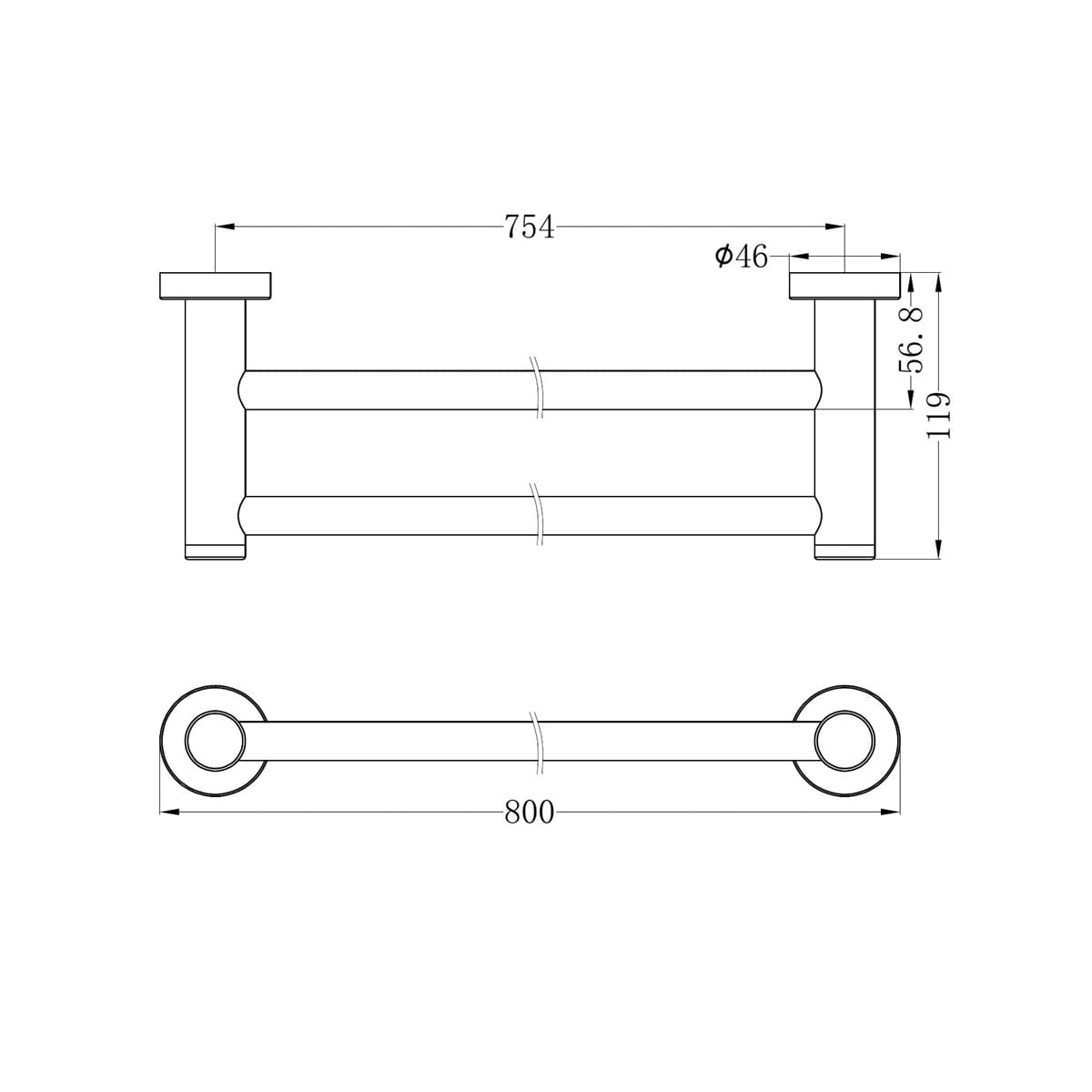 Classic Double Towel Rail 800MM - Reno Spares