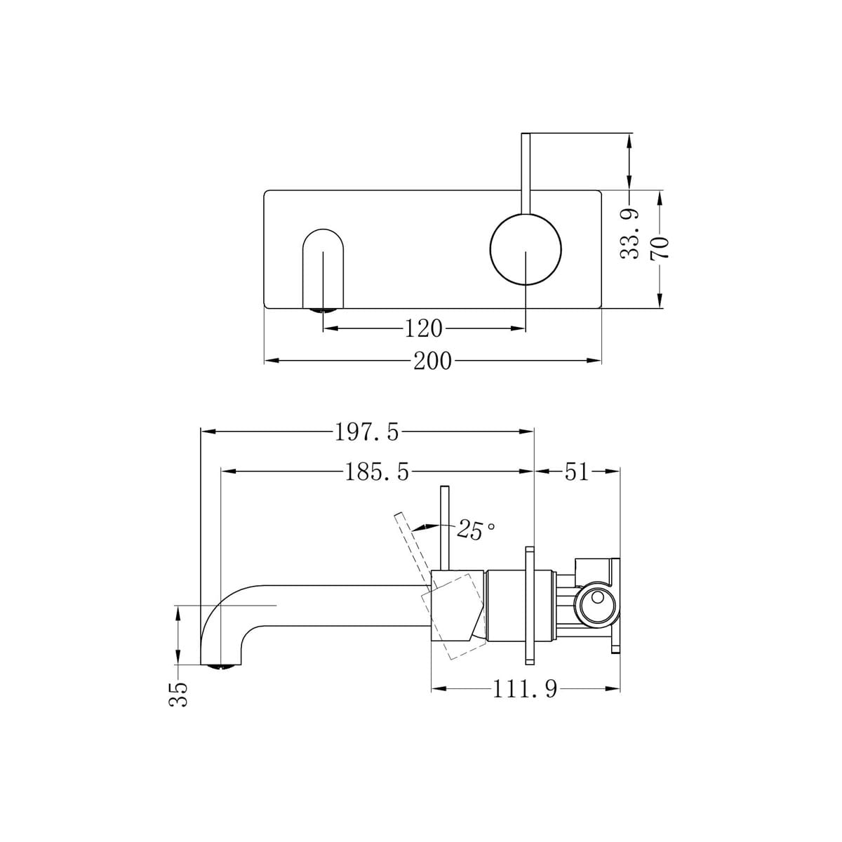 Mecca Wall Basin/Bath Mixer Handle Up 185MM - Reno Spares