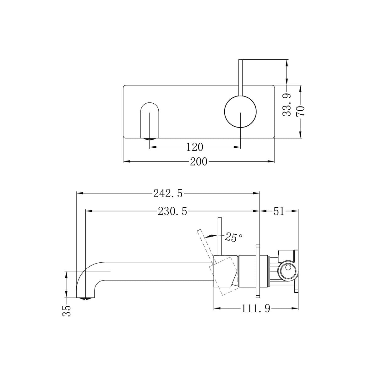 Mecca Wall Basin/Bath Mixer Handle Up 230MM - Reno Spares