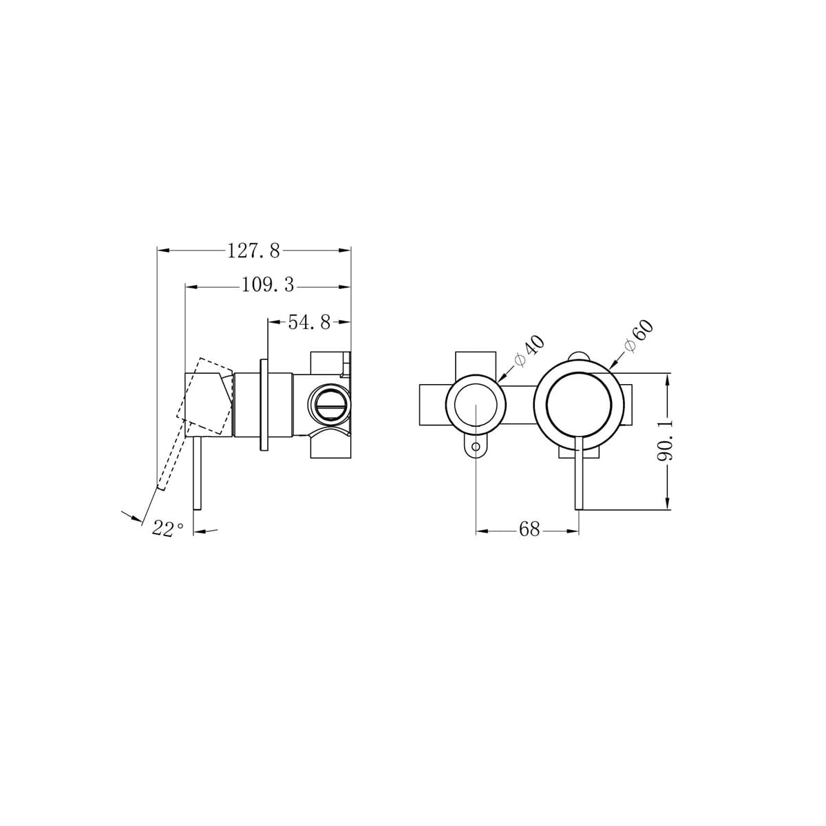 Mecca Shower Mixer With Horizontal 2 Way Divertor - Reno Spares