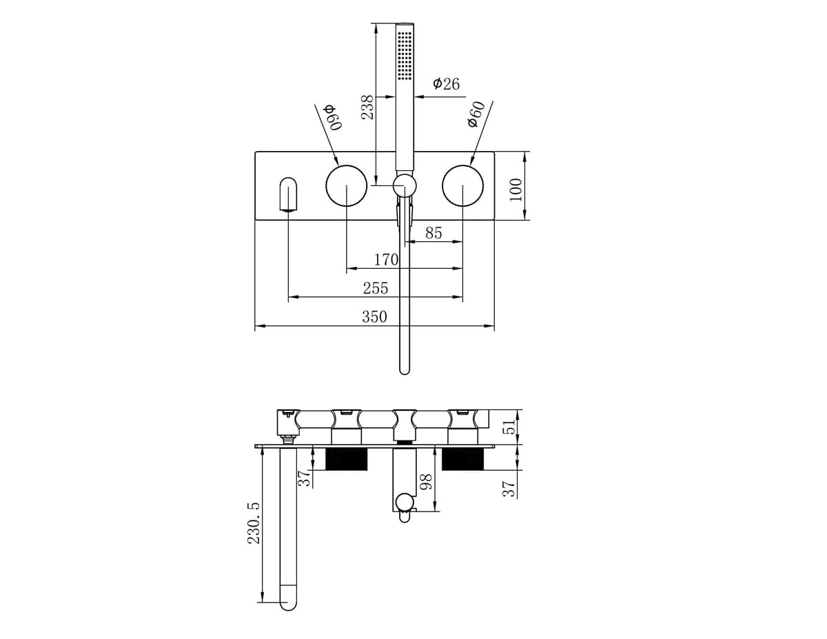 Opal Progressive Shower System With Spout 230MM - Reno Spares