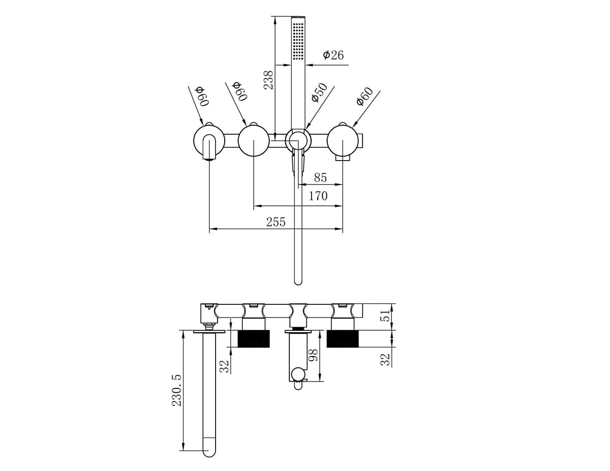 Opal Progressive Shower System Separate Plate With Spout 230MM Trim Kits Only - Reno Spares