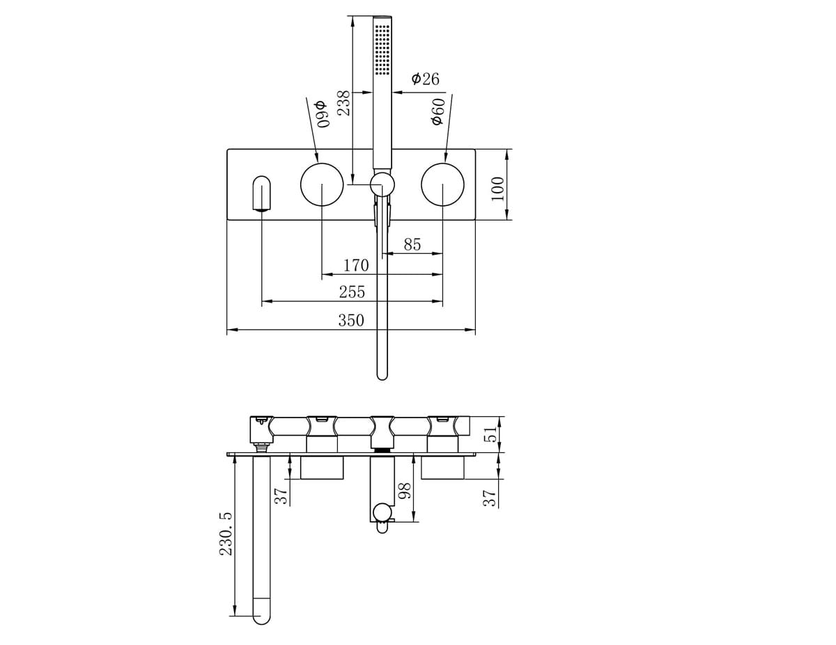 Kara Progressive Shower System With Spout 230MM - Reno Spares