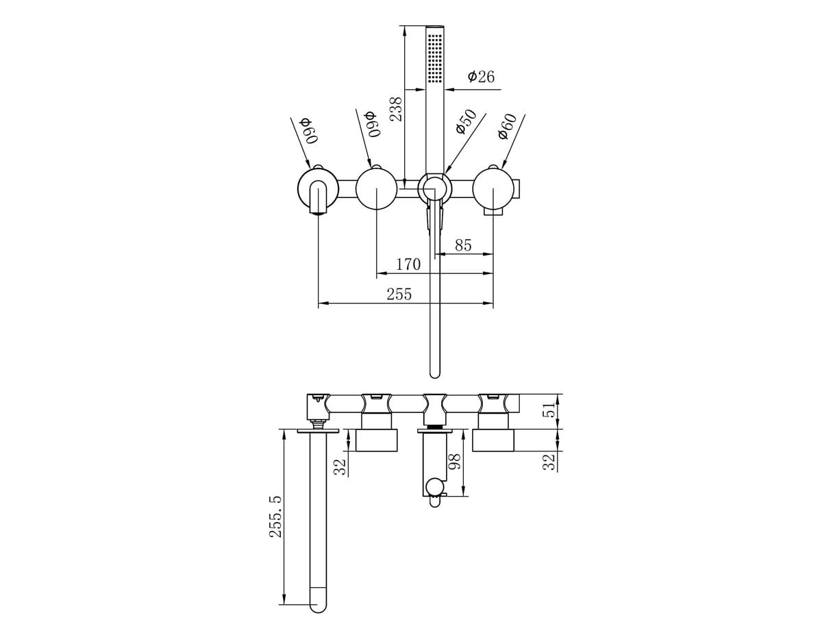 Kara Progressive Shower System Separate Plate With Spout 250MM Trim Kits Only - Reno Spares