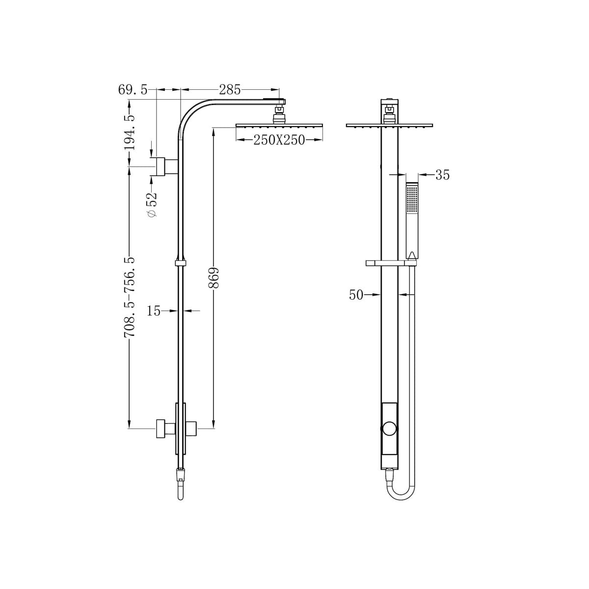Astra Rain Square Twin Shower Single Hose - Reno Spares