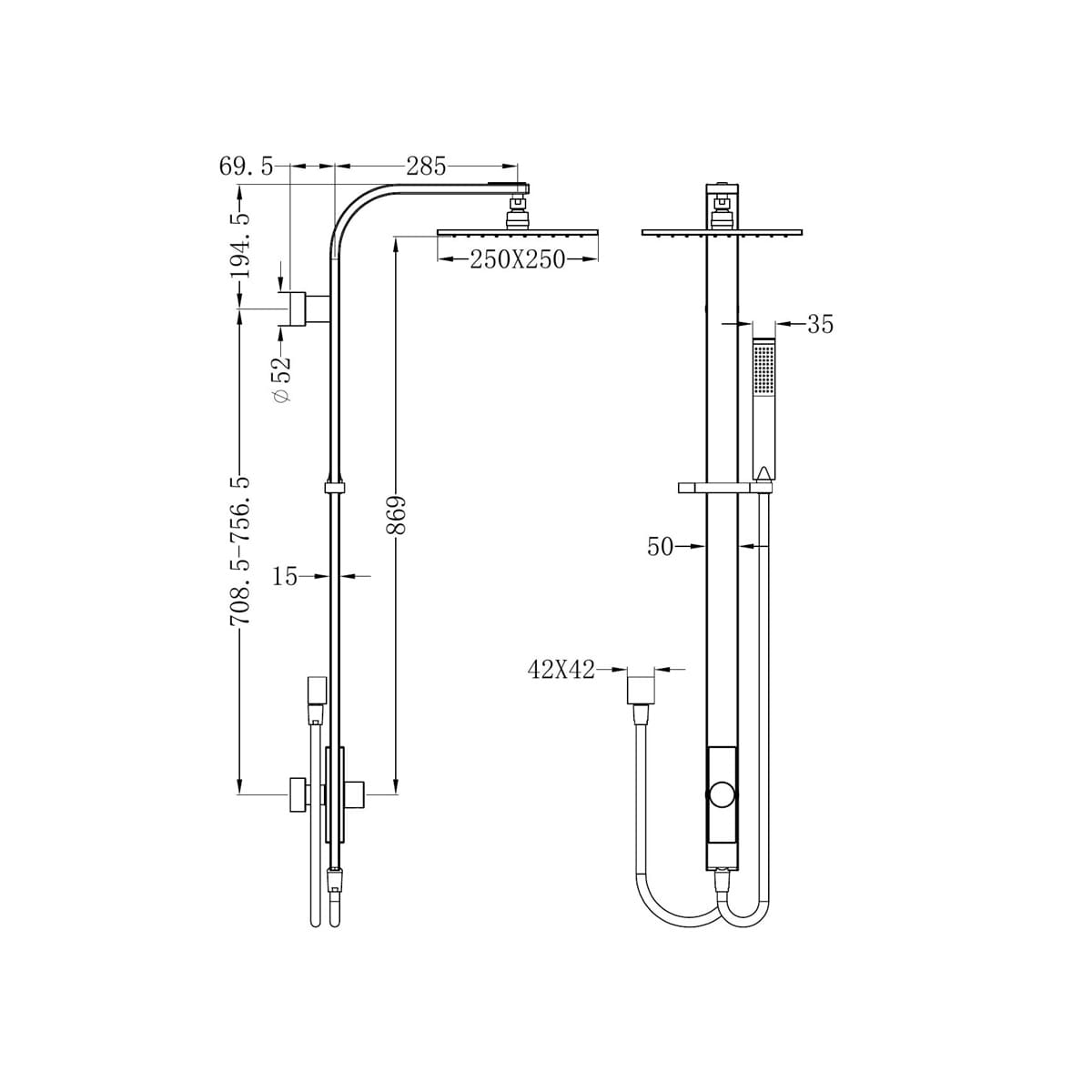 Astra Rain Square Twin Shower Double Hose - Reno Spares