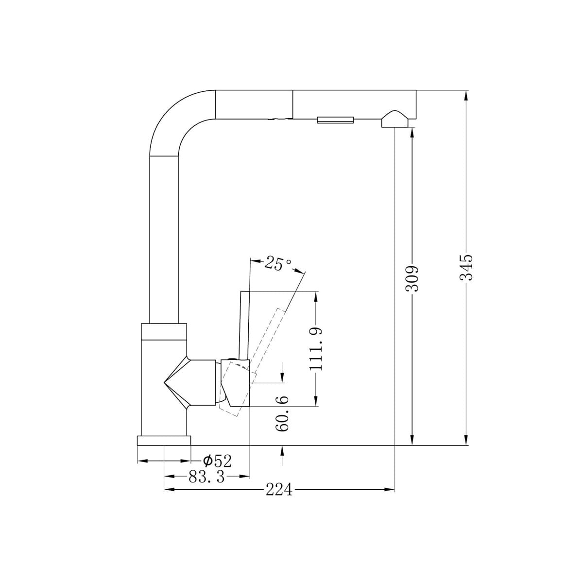 Pull Out Sink Mixer With Vegie Spray Function - Reno Spares