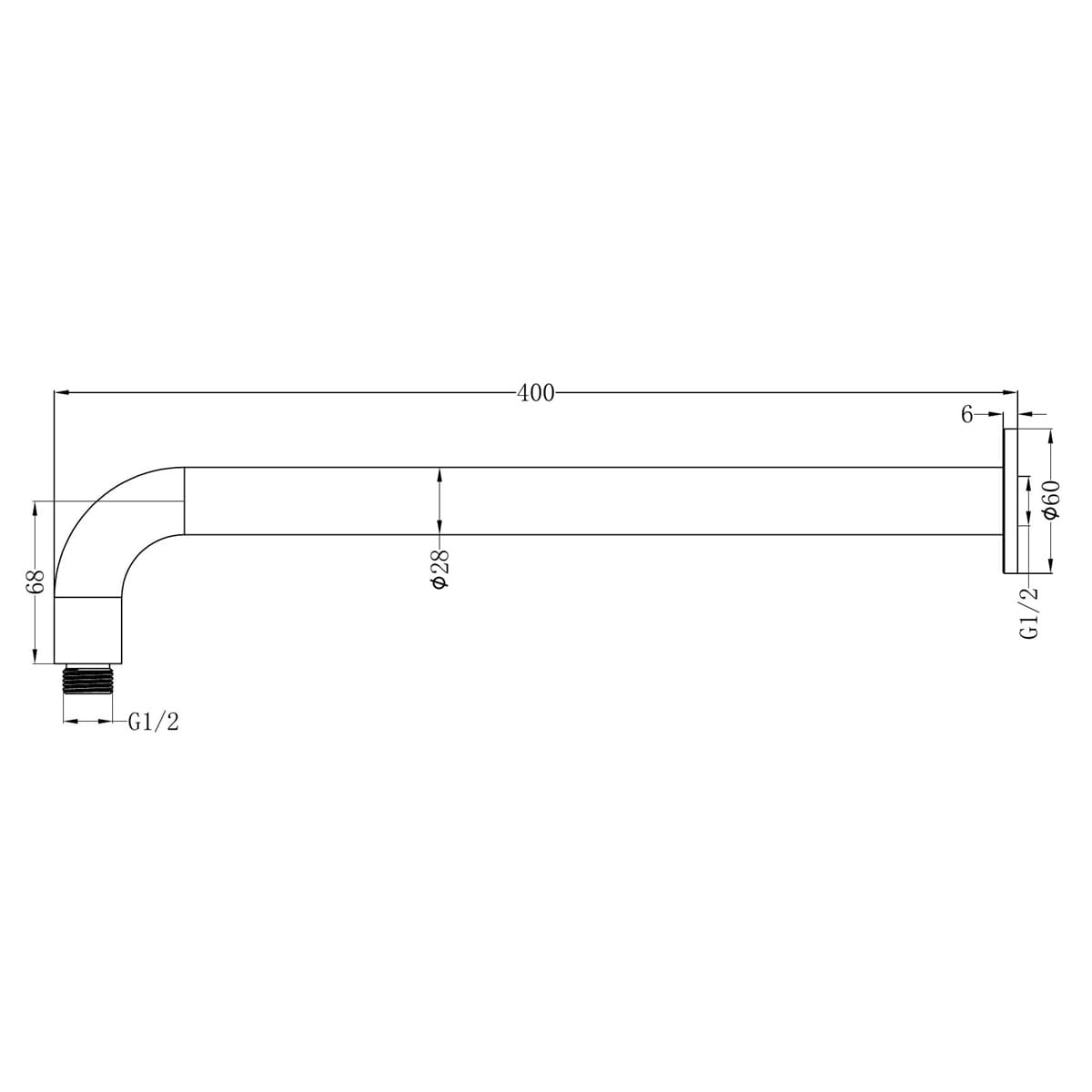 Zen SS 316L Round Shower Arm 400MM Length - Reno Spares