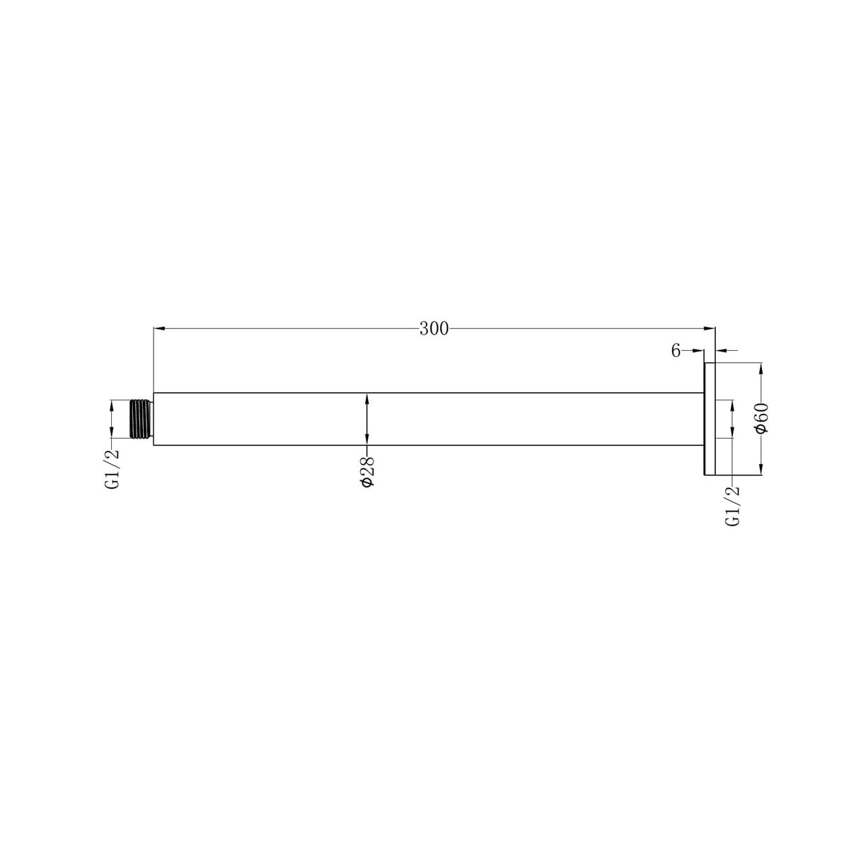 Zen SS 316L Round Ceiling Arm 300MM Length - Reno Spares