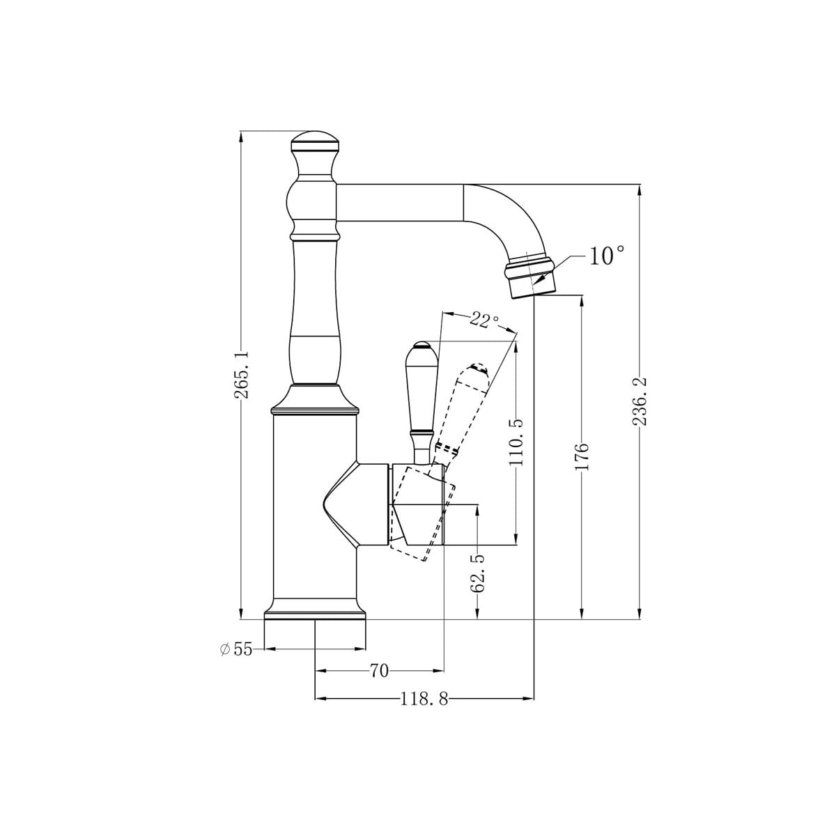 York Basin Mixer With Black Porcelain Lever - Reno Spares