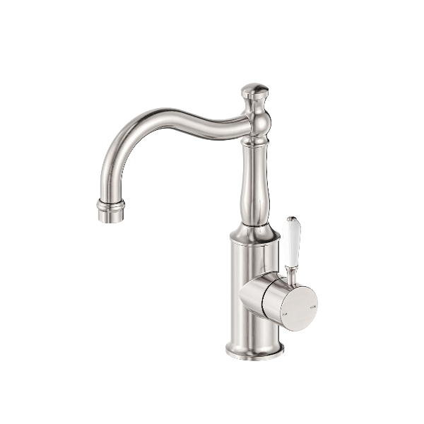 Nero York Basin Mixer Hook Spout With Porcelain Lever NR69210201BN