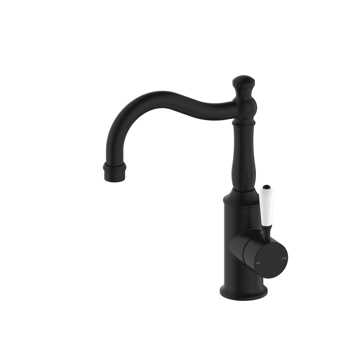 York Basin Mixer Hook Spout With White Porcelain Lever - Reno Spares